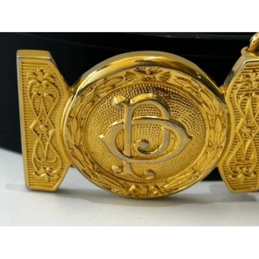 Creative Casting Denison Tx Custom Belt Buckle Black Leather P.O. Gold - 34
